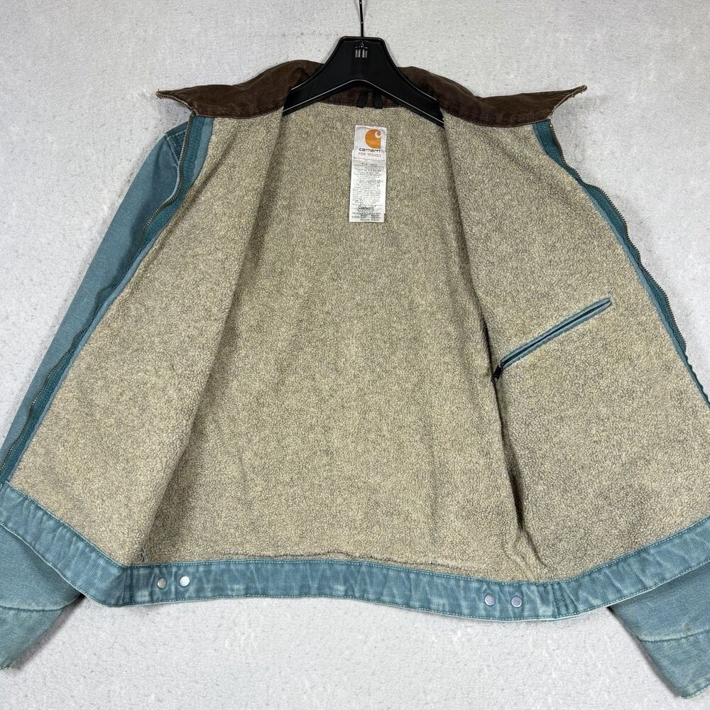 Vintage Carhartt Detroit WJ097 DTL Teal Full Zip Sherpa Jacket Women’s Sz Small - Picture 7 of 15